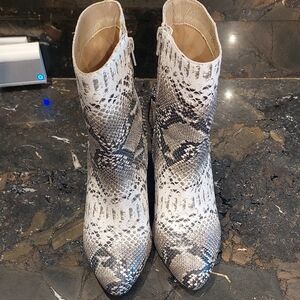 Amuse Society Black and White Snakeskin Booties